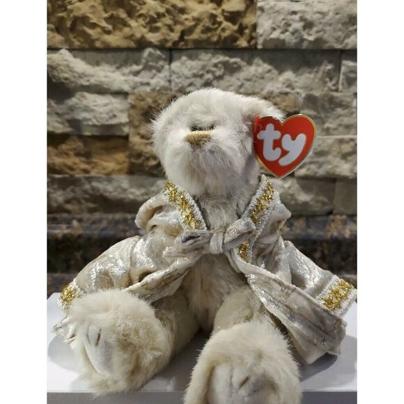 Ty Attic Treasures Gwyndolyn Bear Plush Stuffed Animal Silver Gold Jointed 1993 - Picture 3 of 7